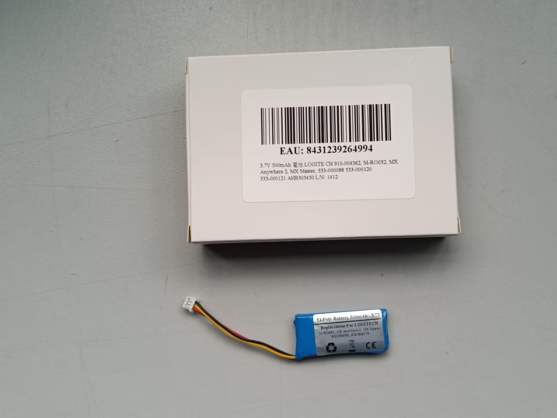 3.7V 500mAh 電池 LOGITE CH 910-004362, M-RO052, MX Anywhere 2, MX Master, 533-000088 533-000120 533-000121 AHB303450 L/N: 1412